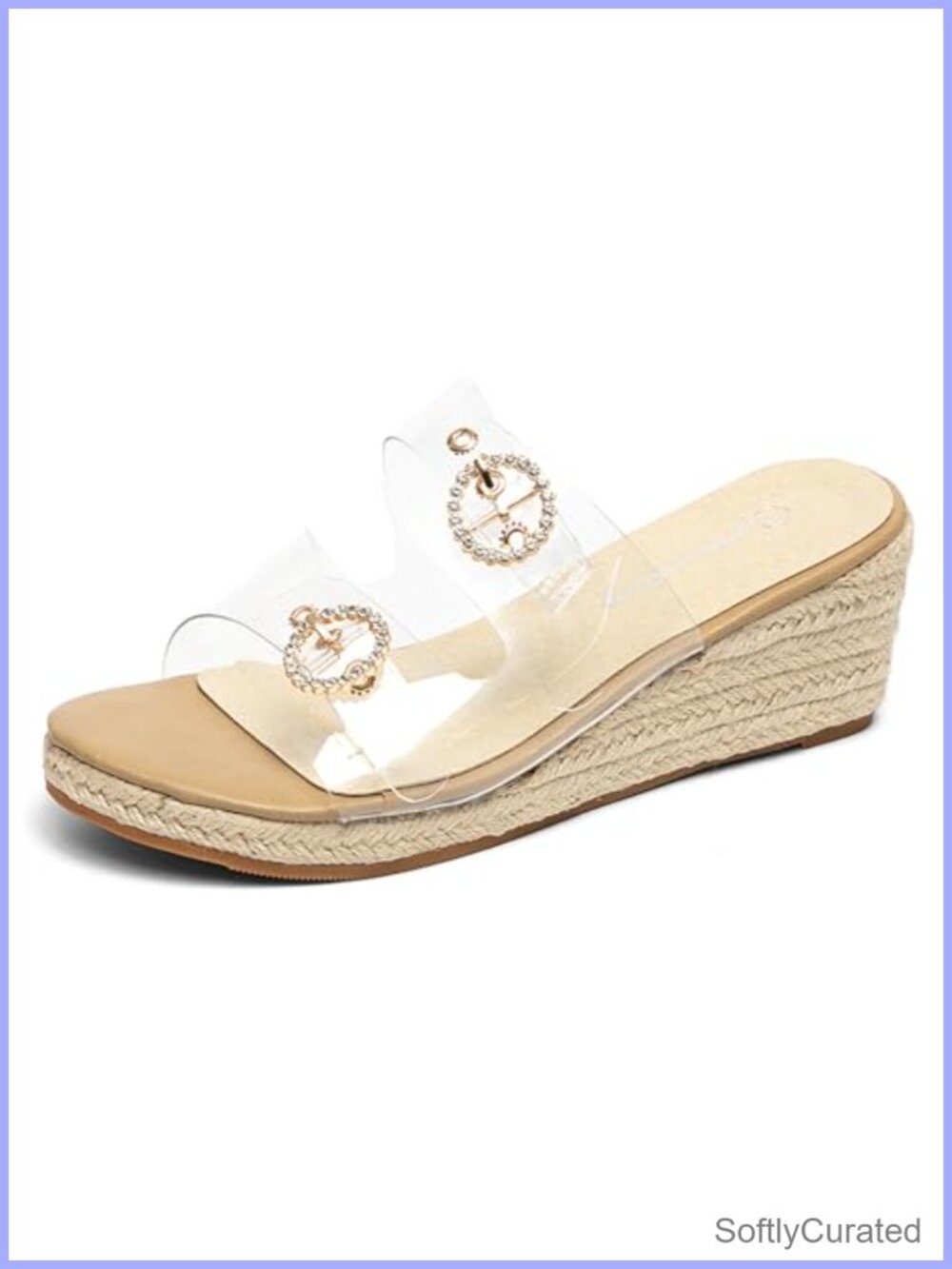 Wedge Sandals Women Rhinestones Buckle Slip On Peep Toe Platform Heels